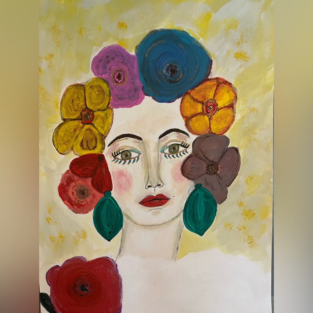 Original art abstract Floral Portrait Painting of a woman